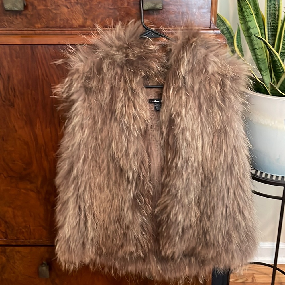 Faux fur vest with hood